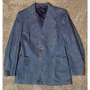 Vintage 1970s HIS Western 3 Piece Cotton Denim Suit Jacket Vest Pants 38R Mens
